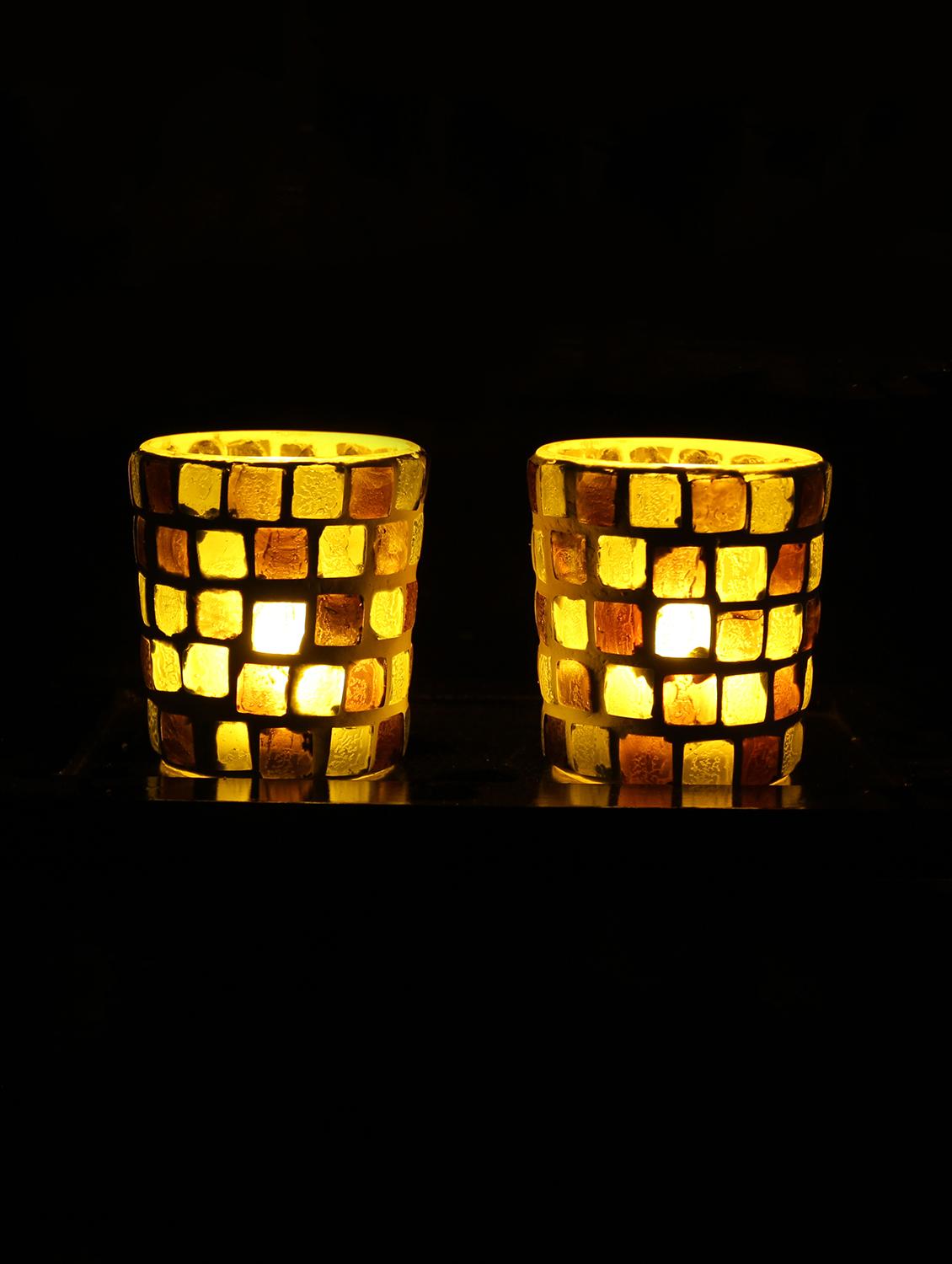 Hand Crafted Glass Votives with wooden Tray - 15614358 - Zoom Image - 2