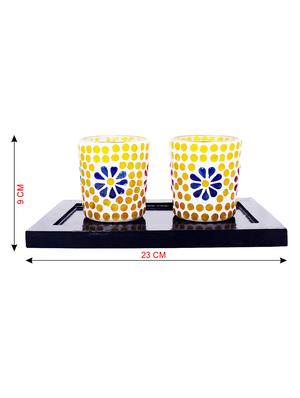 Hand Crafted Glass Votives with wooden Tray - 15614359 - Standard Image - 2