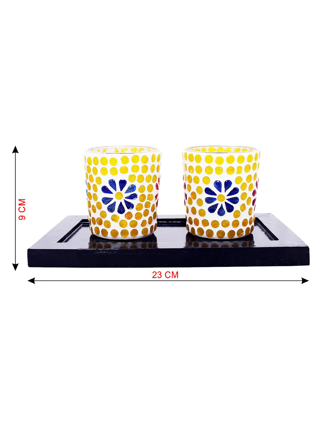 Hand Crafted Glass Votives with wooden Tray - 15614359 - Zoom Image - 2