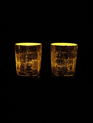 Hand Crafted Glass Votives with wooden Tray - 15614360 - Standard Image - 2