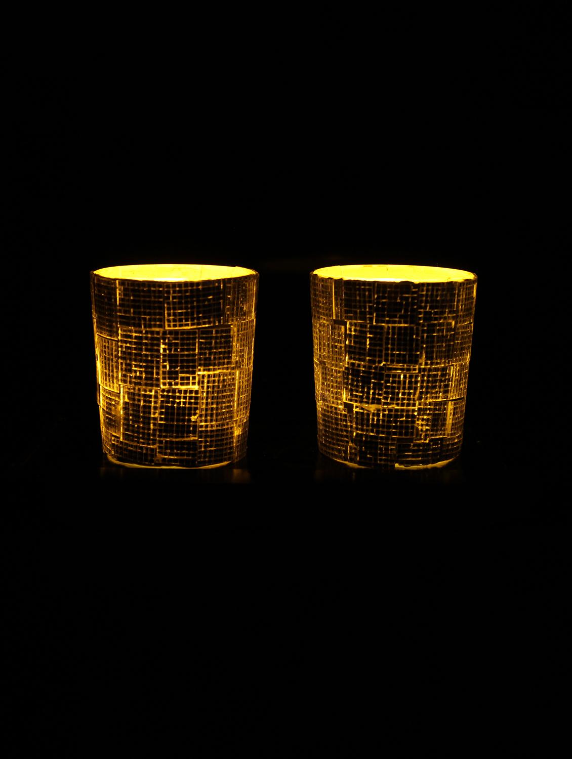 Hand Crafted Glass Votives with wooden Tray - 15614360 - Zoom Image - 2