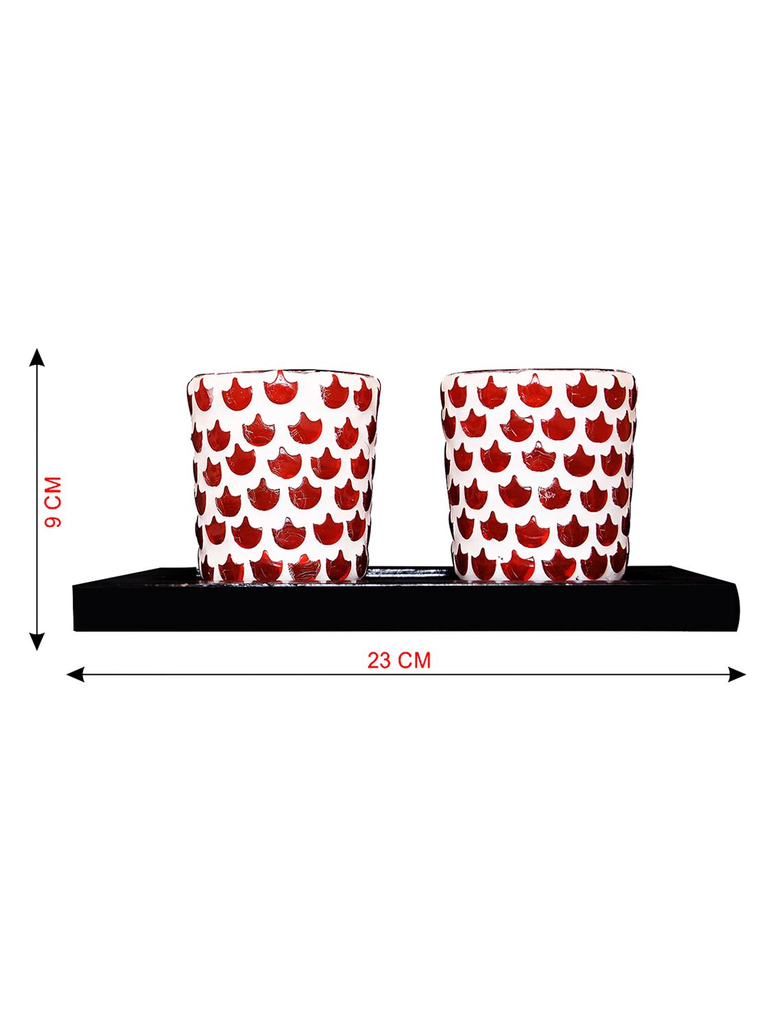 Hand Crafted Glass Votives with wooden Tray - 15614361 - Zoom Image - 2