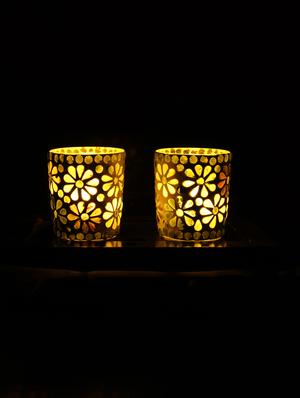 Hand Crafted Glass Votives with wooden Tray - 15614362 - Standard Image - 2