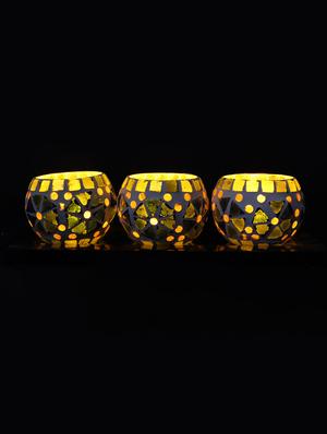 Hand Crafted Glass Votives with wooden Tray - 15614363 - Standard Image - 2