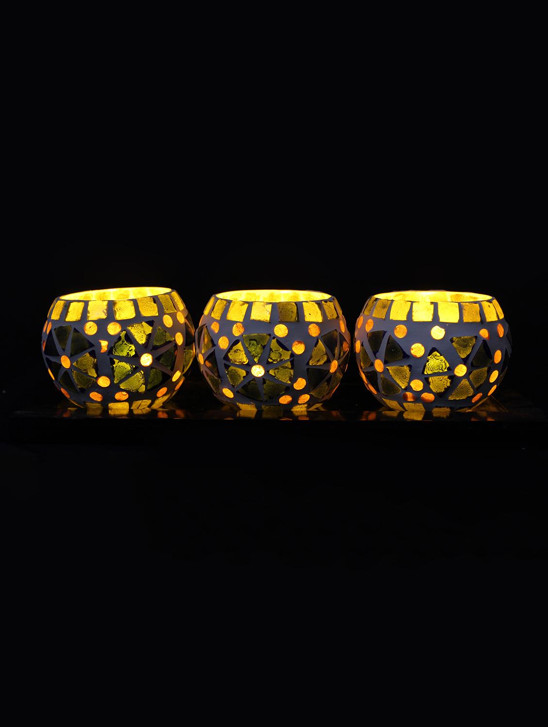 Hand Crafted Glass Votives with wooden Tray - 15614363 - Zoom Image - 2