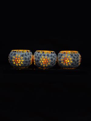 Hand Crafted Glass Votives with wooden Tray - 15614364 - Standard Image - 2