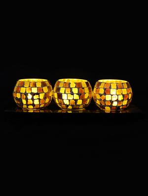Hand Crafted Glass Votives with wooden Tray - 15614365 - Standard Image - 2