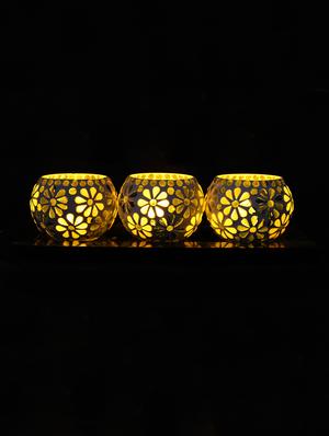 Hand Crafted Glass Votives with wooden Tray - 15614366 - Standard Image - 2