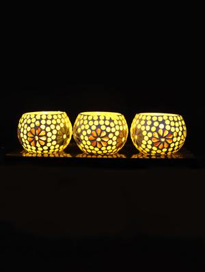 Hand Crafted Glass Votives with wooden Tray - 15614367 - Standard Image - 2