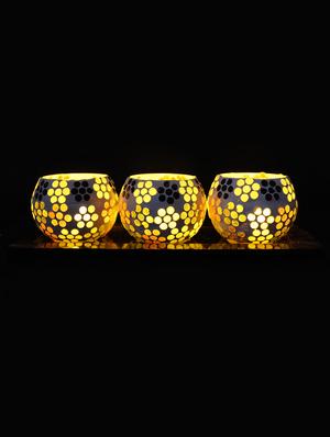 Hand Crafted Glass Votives with wooden Tray - 15614368 - Standard Image - 2