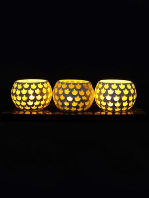 Hand Crafted Glass Votives with wooden Tray - 15614369 - Standard Image - 2