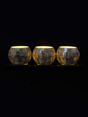 Hand Crafted Glass Votives with wooden Tray - 15614370 - Standard Image - 2