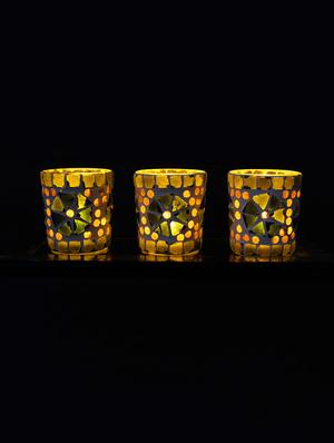 Hand Crafted Glass Votives with wooden Tray - 15614371 - Standard Image - 2