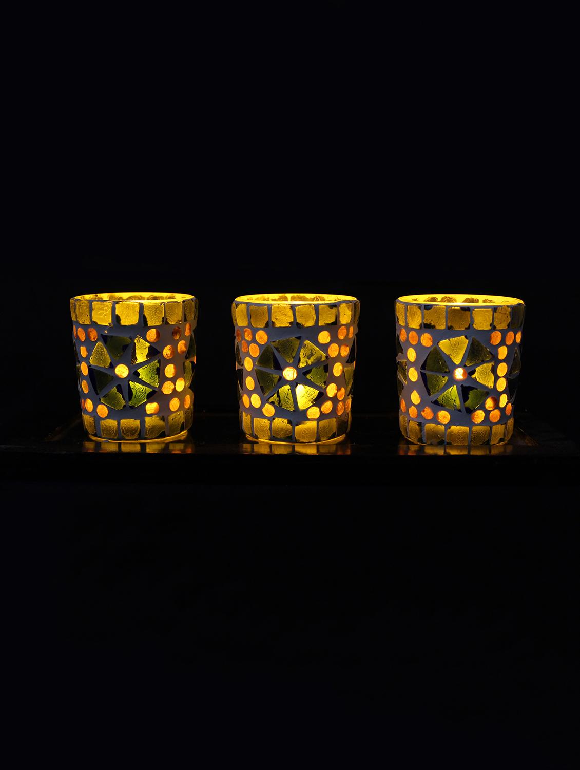 Hand Crafted Glass Votives with wooden Tray - 15614371 - Zoom Image - 2