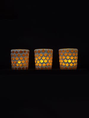 hand crafted glass votives with wooden tray - 15614373 - Standard Image - 2