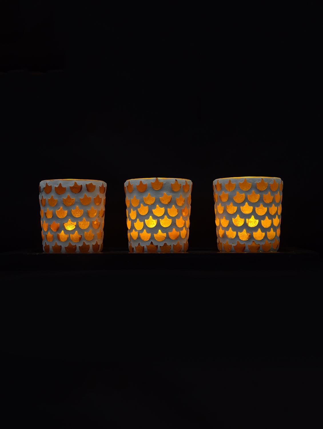 hand crafted glass votives with wooden tray - 15614373 - Zoom Image - 2