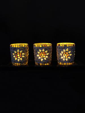 Hand Crafted Glass Votives with wooden Tray - 15614379 - Standard Image - 2