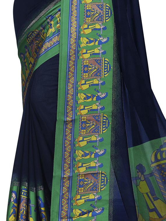 Midnight blue bordered saree with blouse - 15614584 - Zoom Image - 2