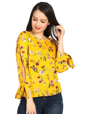 side tie up slit sleeved floral top - 15614649 - Standard Image - 2