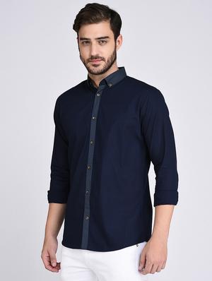 navy blue cotton casual shirt - 15614737 - Standard Image - 2