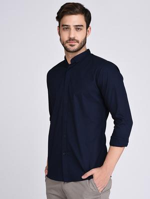 navy blue cotton casual shirt - 15614739 - Standard Image - 2