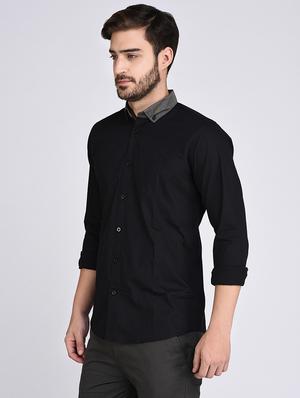 black cotton casual shirt - 15614746 - Standard Image - 2
