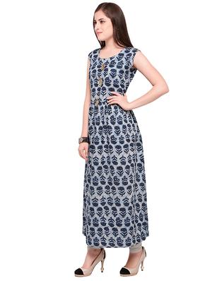 Indigo a-line embellished kurta - 15614844 - Standard Image - 2