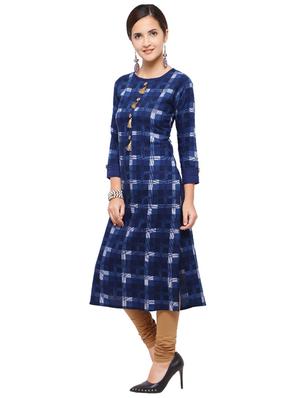 Indigo straight kurta with tassels - 15614867 - Standard Image - 2