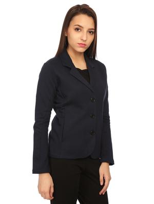 navy lapel neck solid blazer - 15614984 - Standard Image - 2