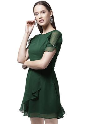 sheer sleeve front overlap a-line dress - 15615394 - Standard Image - 2
