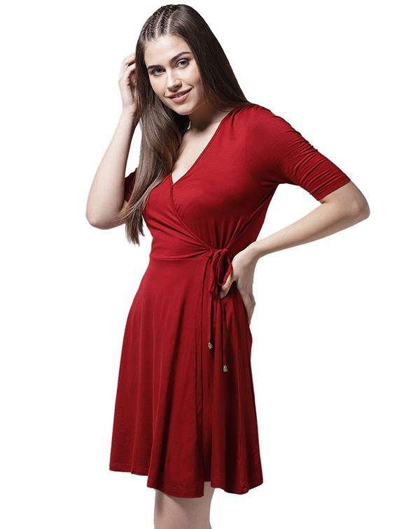 knot detail front overlap dress - 15615401 - Zoom Image - 2