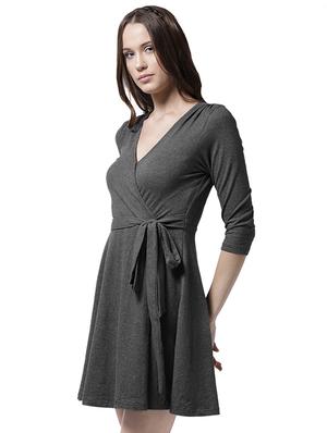 self tie waist front overlap dress - 15615404 - Standard Image - 2
