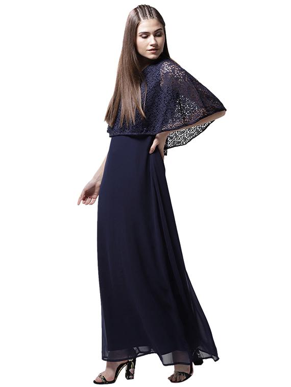 v neck lace overlay maxi dress - 15615417 - Zoom Image - 2