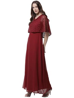 v neck laced overlay maxi dress - 15615418 - Standard Image - 2