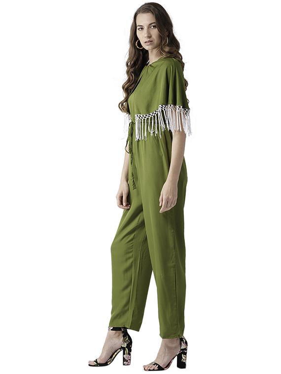 drawstring waist fringed hem overlay jumpsuit - 15615422 - Zoom Image - 2