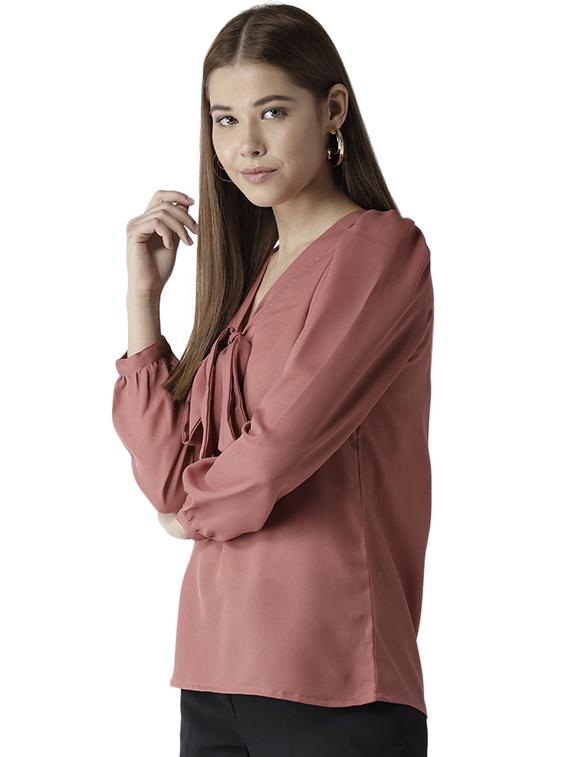 gather detail tie up neck top - 15615430 - Zoom Image - 2