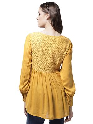 lace yoke gather detail asymmetric top - 15615432 - Standard Image - 2