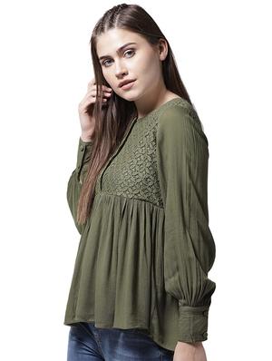 lace yoke gather detail asymmetric top - 15615433 - Standard Image - 2