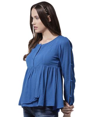 button closure sleeve gathered top - 15615434 - Standard Image - 2