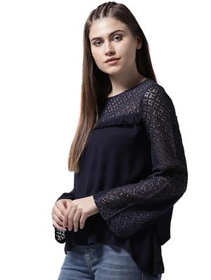fringe detail lace paneled top - 15615439 - Standard Image - 2