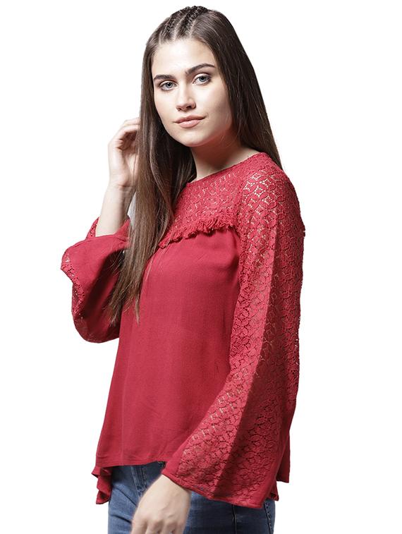 fringe detail lace paneled top - 15615440 - Zoom Image - 2