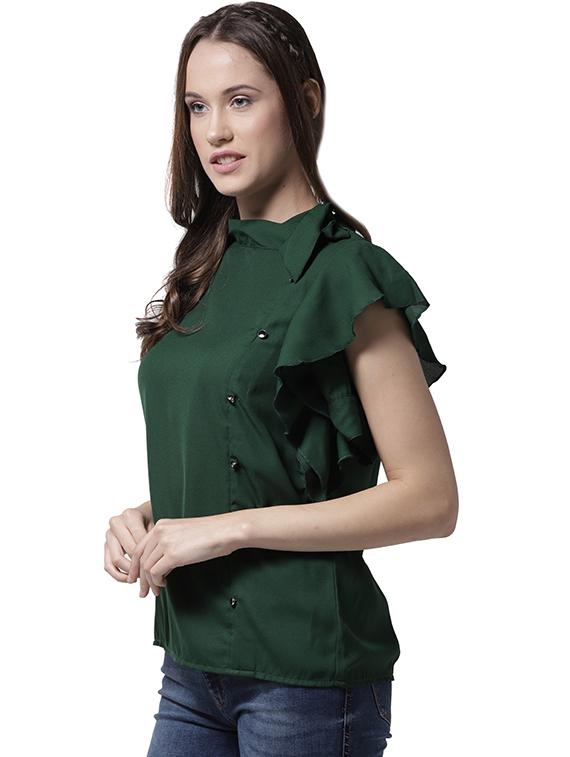 button detail flutter sleeve top - 15615441 - Zoom Image - 2