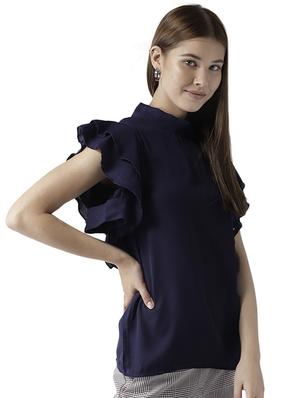 button detail flutter sleeve top - 15615442 - Standard Image - 2