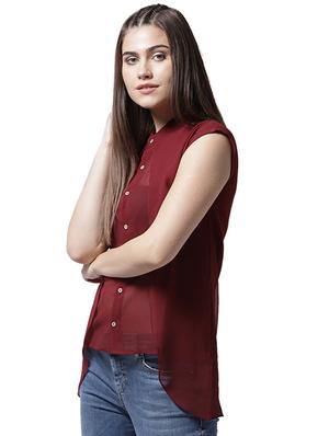 sheer button up asymmetric top - 15615446 - Standard Image - 2