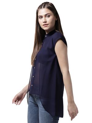 sheer button up asymmetric top - 15615447 - Standard Image - 2