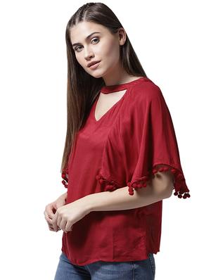 pom pom detail choker neck top - 15615450 - Standard Image - 2