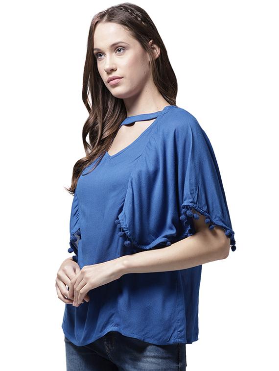 pom pom detail choker neck top - 15615451 - Zoom Image - 2