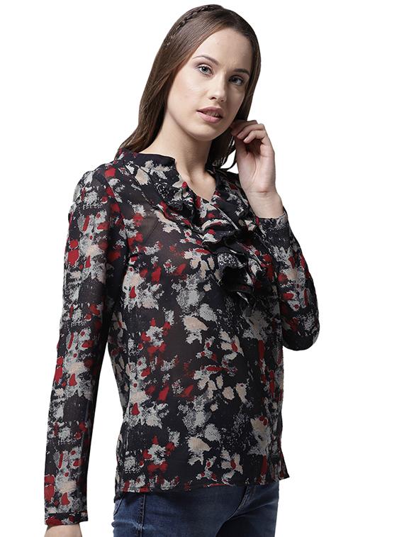 ruffled detail mandarin neck top - 15615452 - Zoom Image - 2