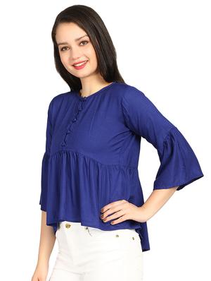 button detail gathered asymmetric top - 15615540 - Standard Image - 2