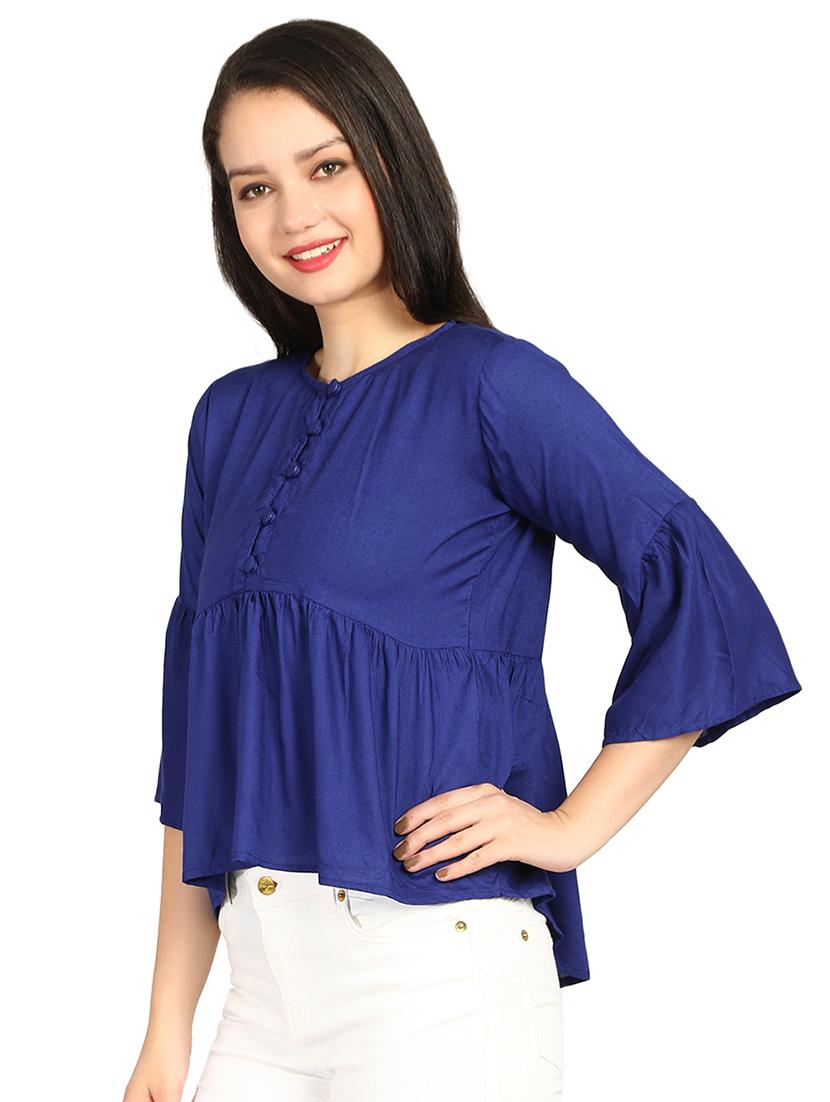 button detail gathered asymmetric top - 15615540 - Zoom Image - 2